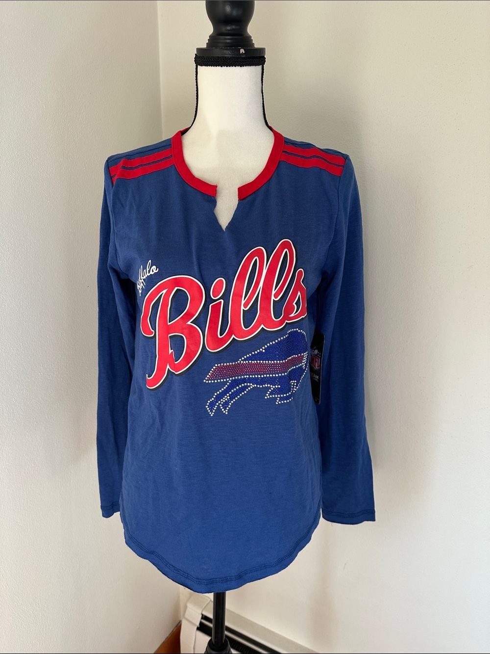 NWT NFL Team Apparel Buffalo Bills Sequin Long Sleeve Top Medium